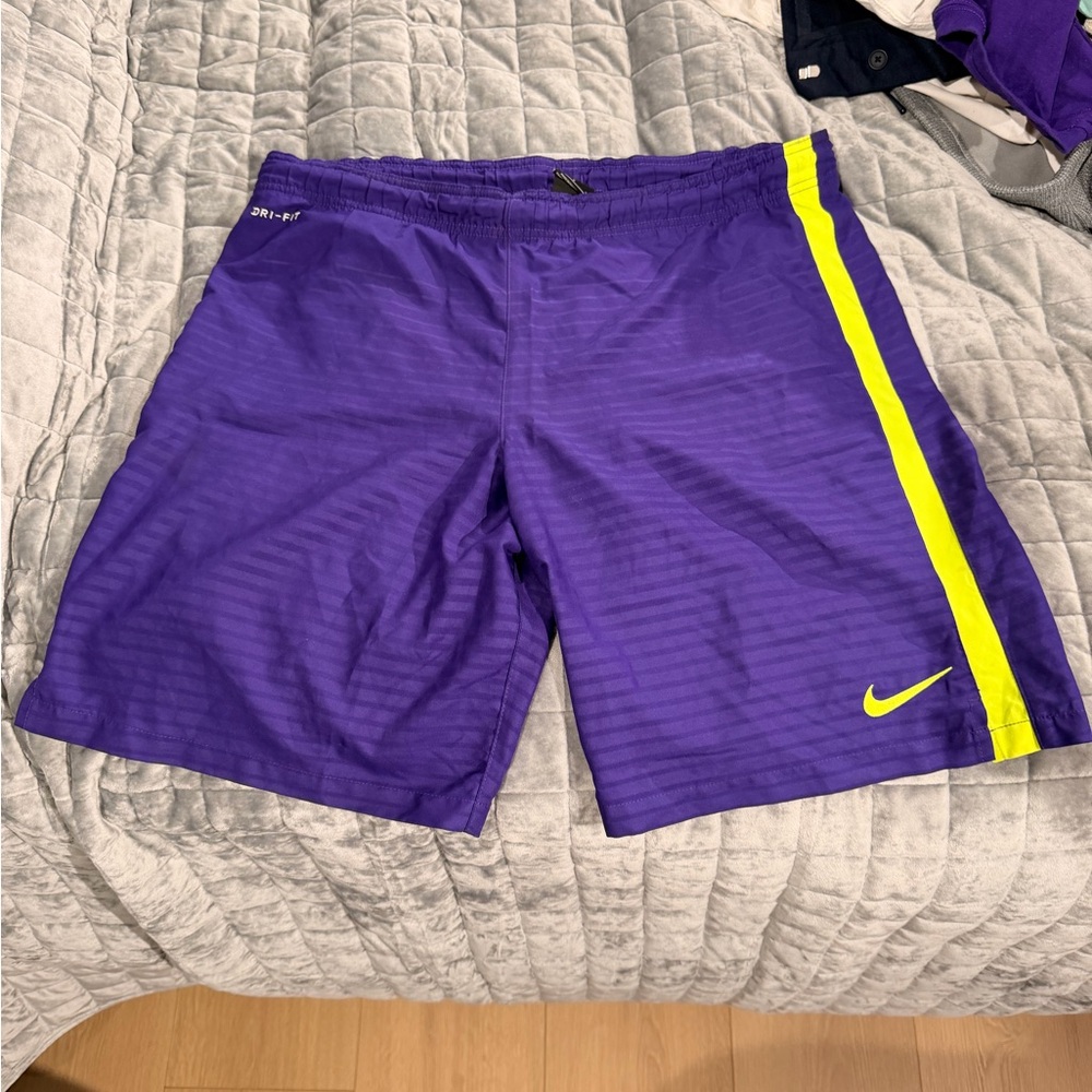 Nike Men's Athletic Shorts in Purple with Yellow Accent